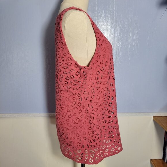 Ann Taylor Loft Medium Light Coral Lace Overlay Keyhole Scoop Neck Tank Top - Picture 4 of 8